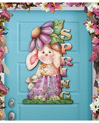 8457604h Jamie Mills-price Spring Bunny Wooden Decorative Door Hanger Wall Art