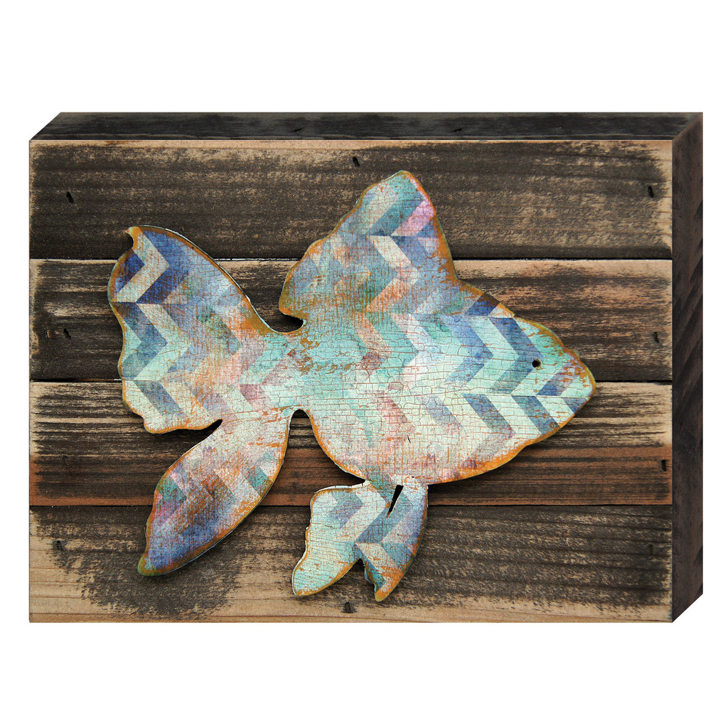 98534-12 12 X 4.5 In. Tropical Coastal Gold Fish Vintage Art On Board Wall Decor