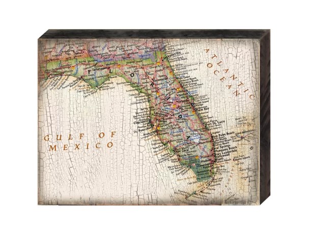 85091-fl-08 Vintage Florida Coastal Map Block Graphic Art Design