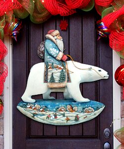 8116382h Santa On Polar Bear Christmas Door Hanger
