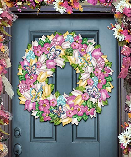 8185301h Spring Wreath Wooden Decorative Door Hanger