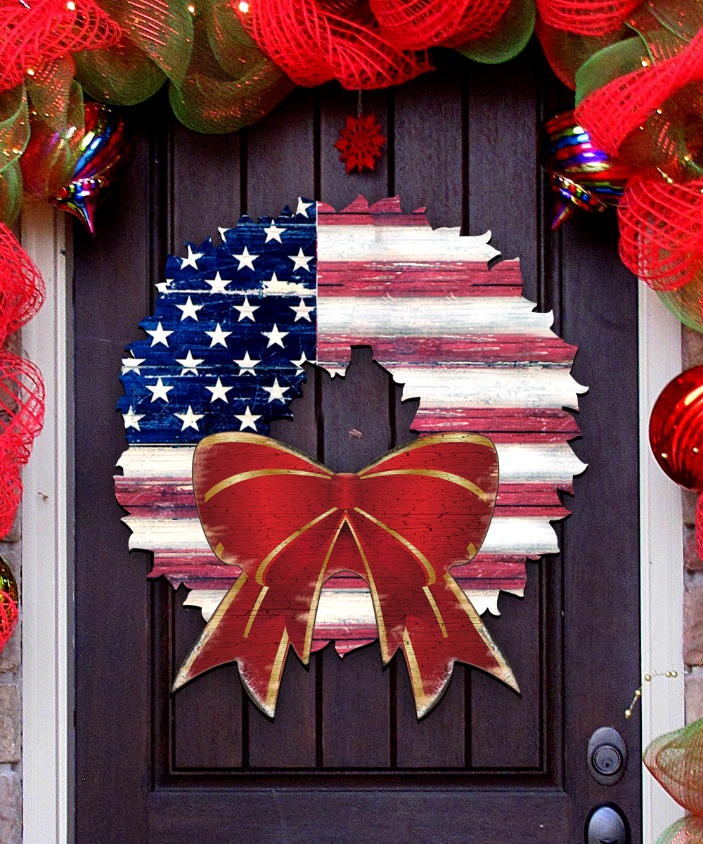 8185302h American Flag Wreath Door Hanger