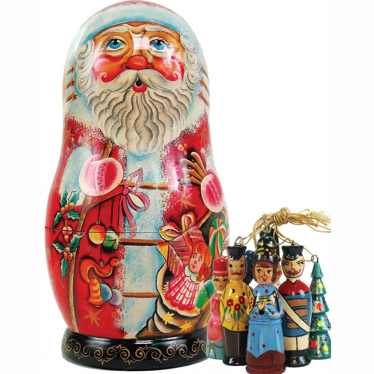 110712 Russian Matryoshka Wooden Toy Santa Ornament Doll Set
