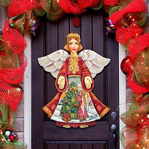 8154103h Christmas Tree Angel Wooden Door Hanger