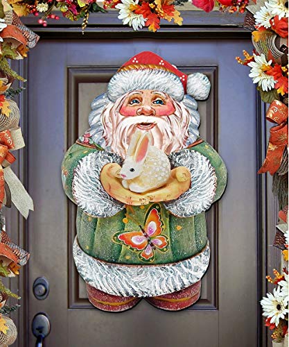 8118085h Bunny Santa Christmas Door Hanger Wall Decor