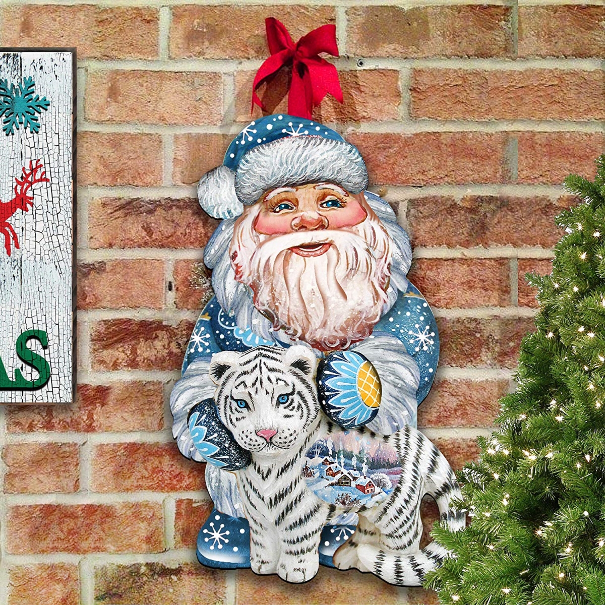 8118091h White Tiger Santa Christmas Door Hanger Wall Decor