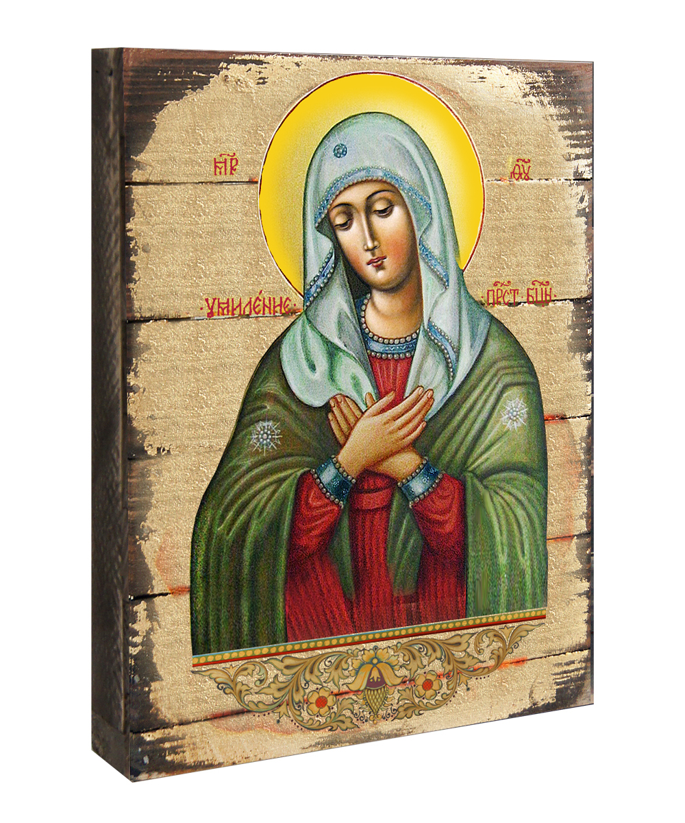 85012-16 Tenderness Mother Of God Icon Painting On Gold-plated Wooden Block