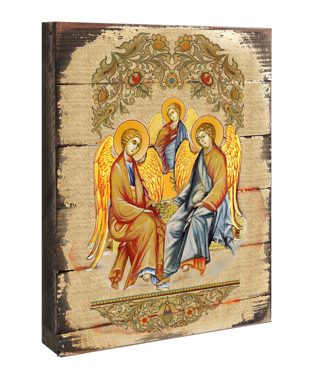 85015-16 Old Testament Trinity Icon Painting On Gold-plated Wooden Block