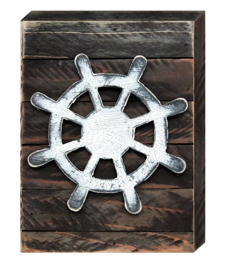 98536-18 Captain Wheel Art On Board Wall Decor