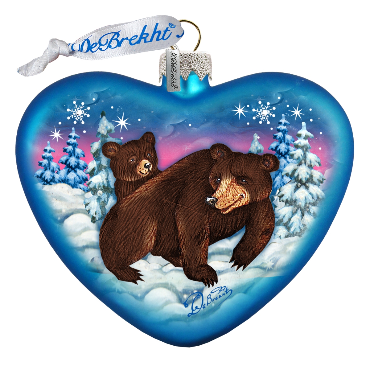 753-090 Black Bears Family Hart Glass Ornaments