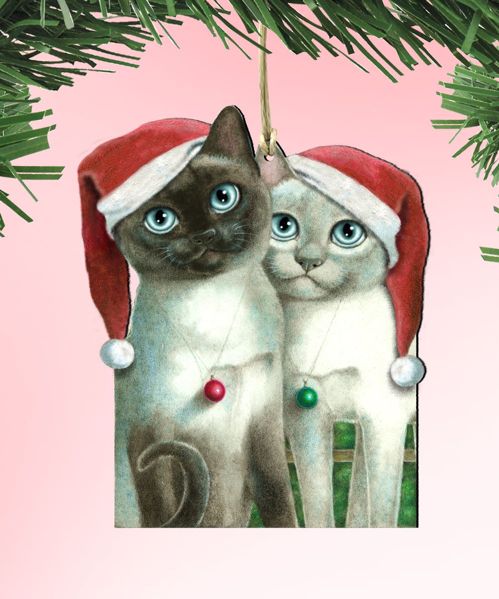5 x 5.5 in. Angels Santa Cat Wooden Ornaments - Set of 2