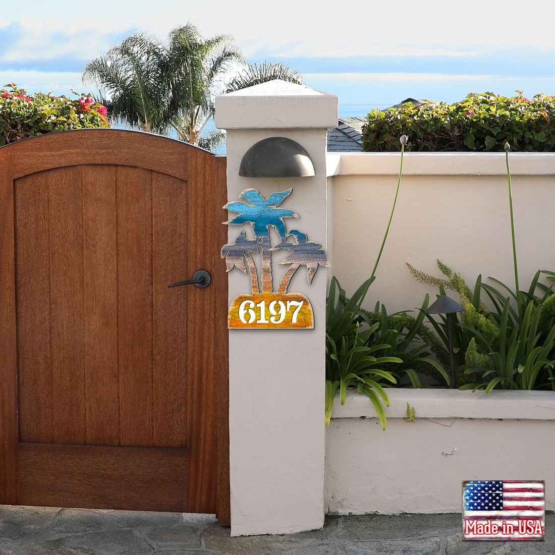 Picture of Designocracy MA8198415-12 12 in. Palm Coastal Trees House Number Sign Decor
