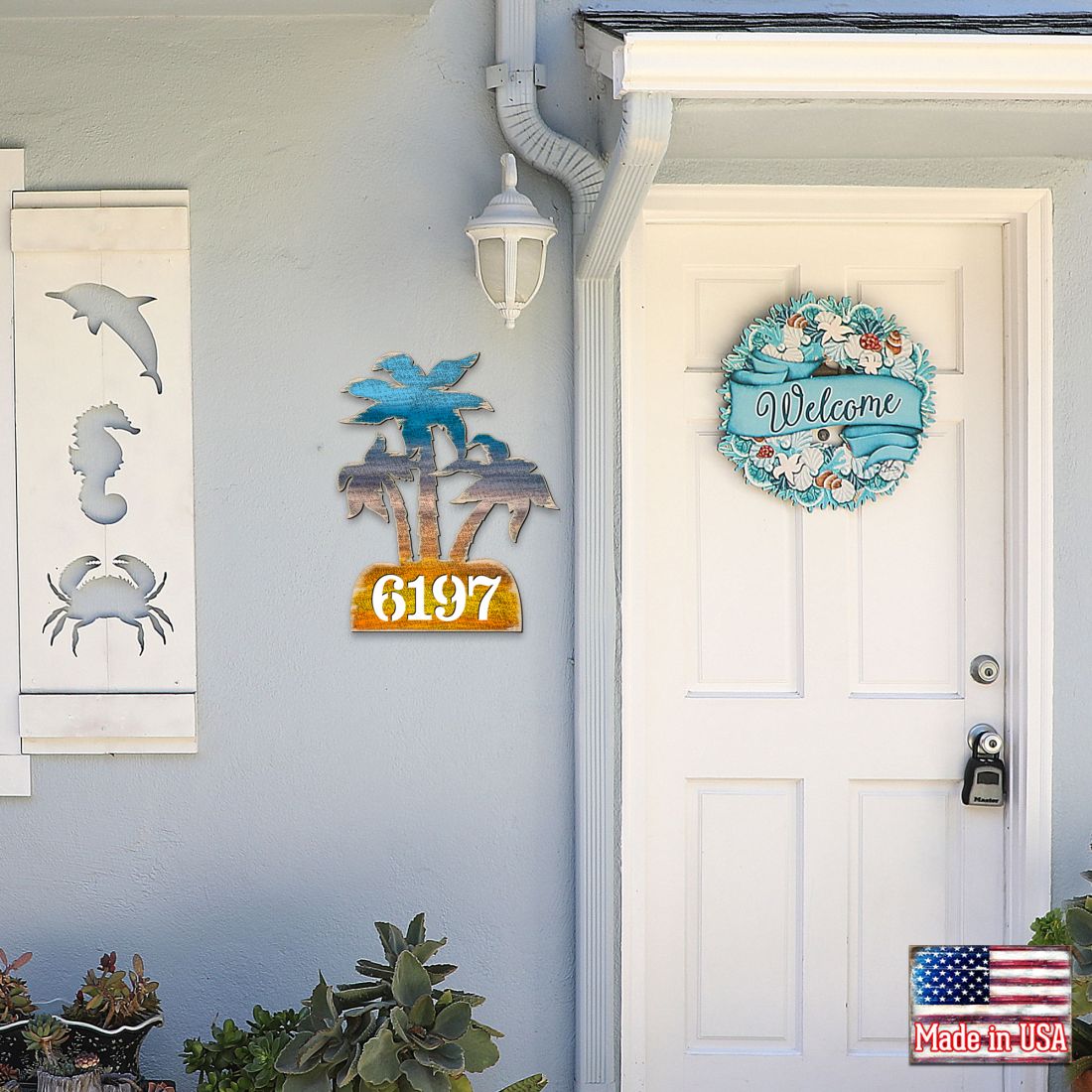 Picture of Designocracy MA8198415-12 12 in. Palm Coastal Trees House Number Sign Decor