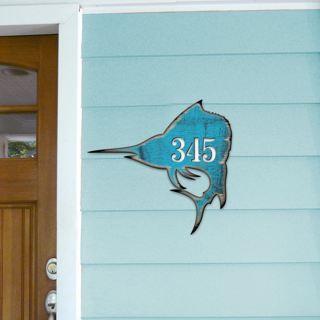 Picture of Designocracy MA98549-18 18 in. Swordfish Coastal House Number Sign Decor