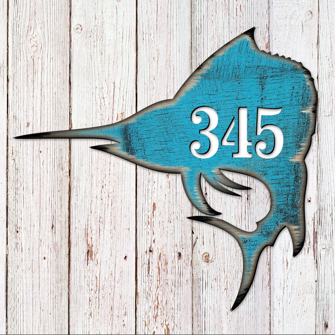 Picture of Designocracy MA98549-18 18 in. Swordfish Coastal House Number Sign Decor