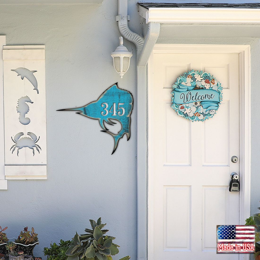 Picture of Designocracy MA98549-18 18 in. Swordfish Coastal House Number Sign Decor