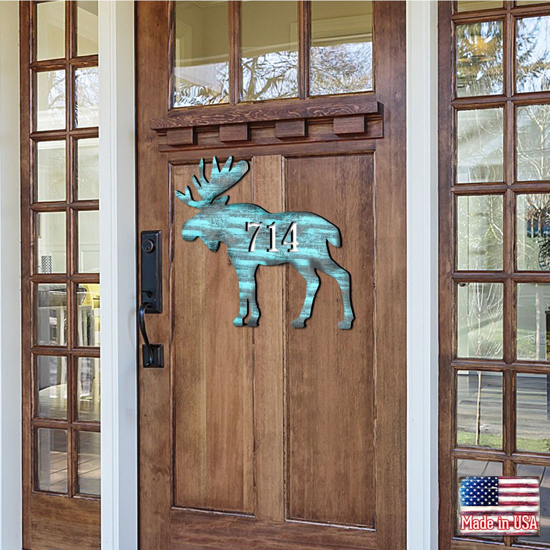 Picture of Designocracy MA98222-18 18 in. Moose Log Cabin Wooden House Number Sign Decor