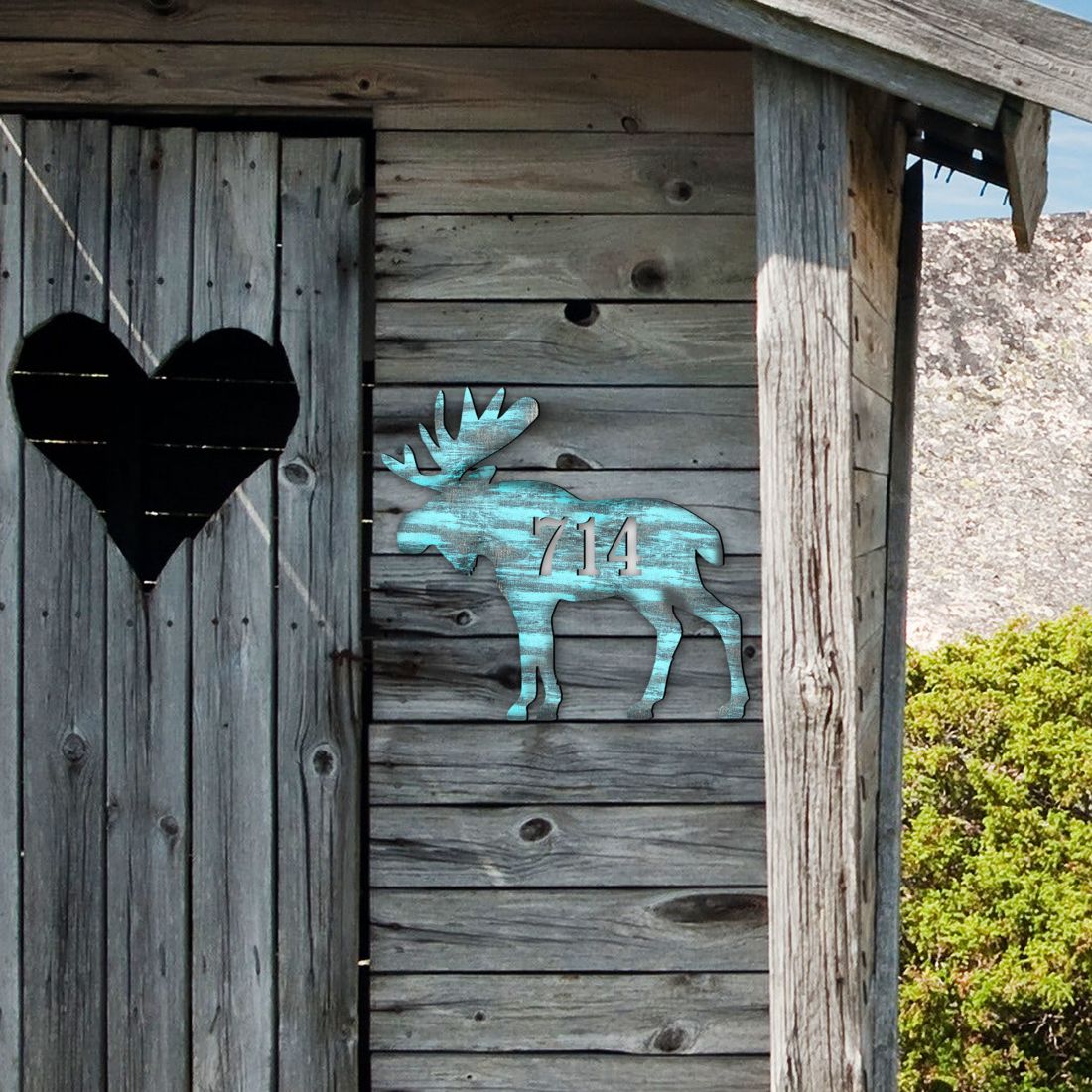Picture of Designocracy MA98222-18 18 in. Moose Log Cabin Wooden House Number Sign Decor
