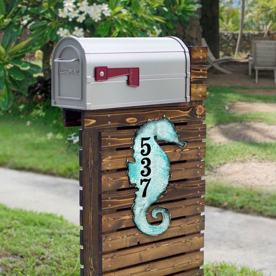 Picture of Designocracy MA98517-12 12 in. Seahorse Coastal Wooden House Number Sign Decor