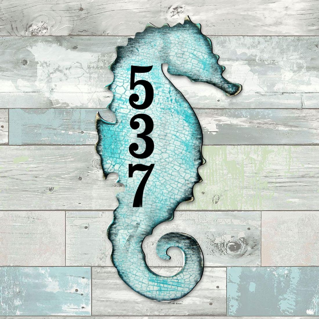 Picture of Designocracy MA98517-12 12 in. Seahorse Coastal Wooden House Number Sign Decor