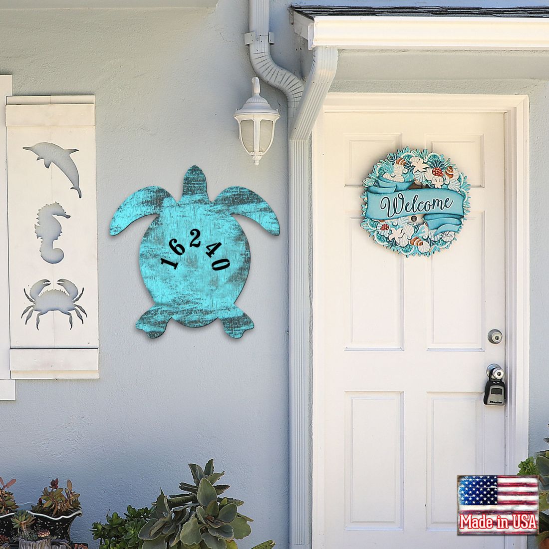 Picture of Designocracy MA985182-12 12 in. Turtle Coastal Wooden House Number Sign Decor