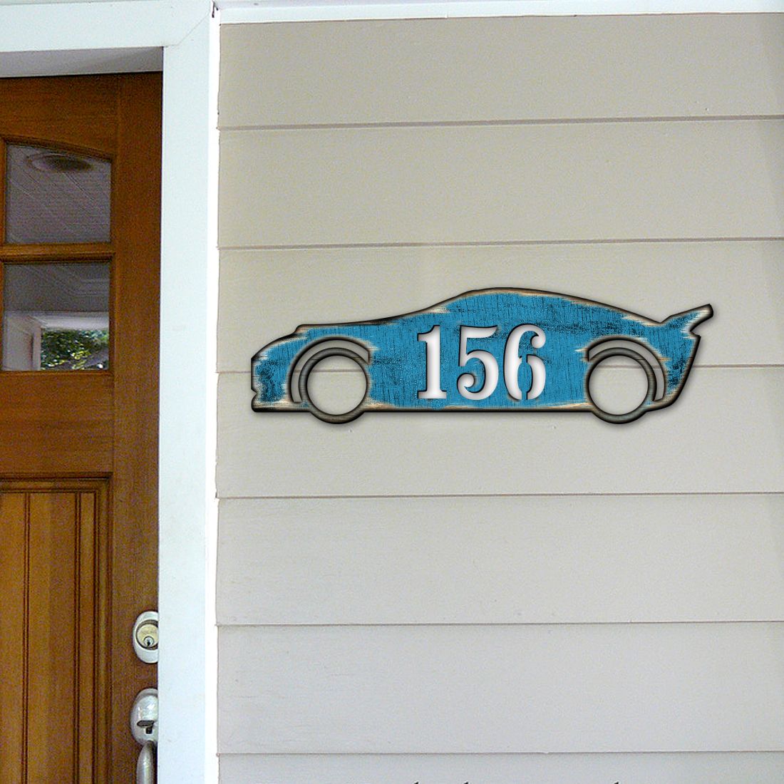 Picture of Designocracy MA98451-12 12 in. Sports Car Wooden Custom House Number Sign Decor