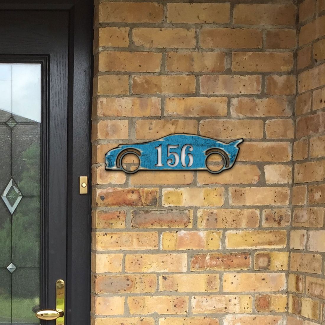 Picture of Designocracy MA98451-12 12 in. Sports Car Wooden Custom House Number Sign Decor