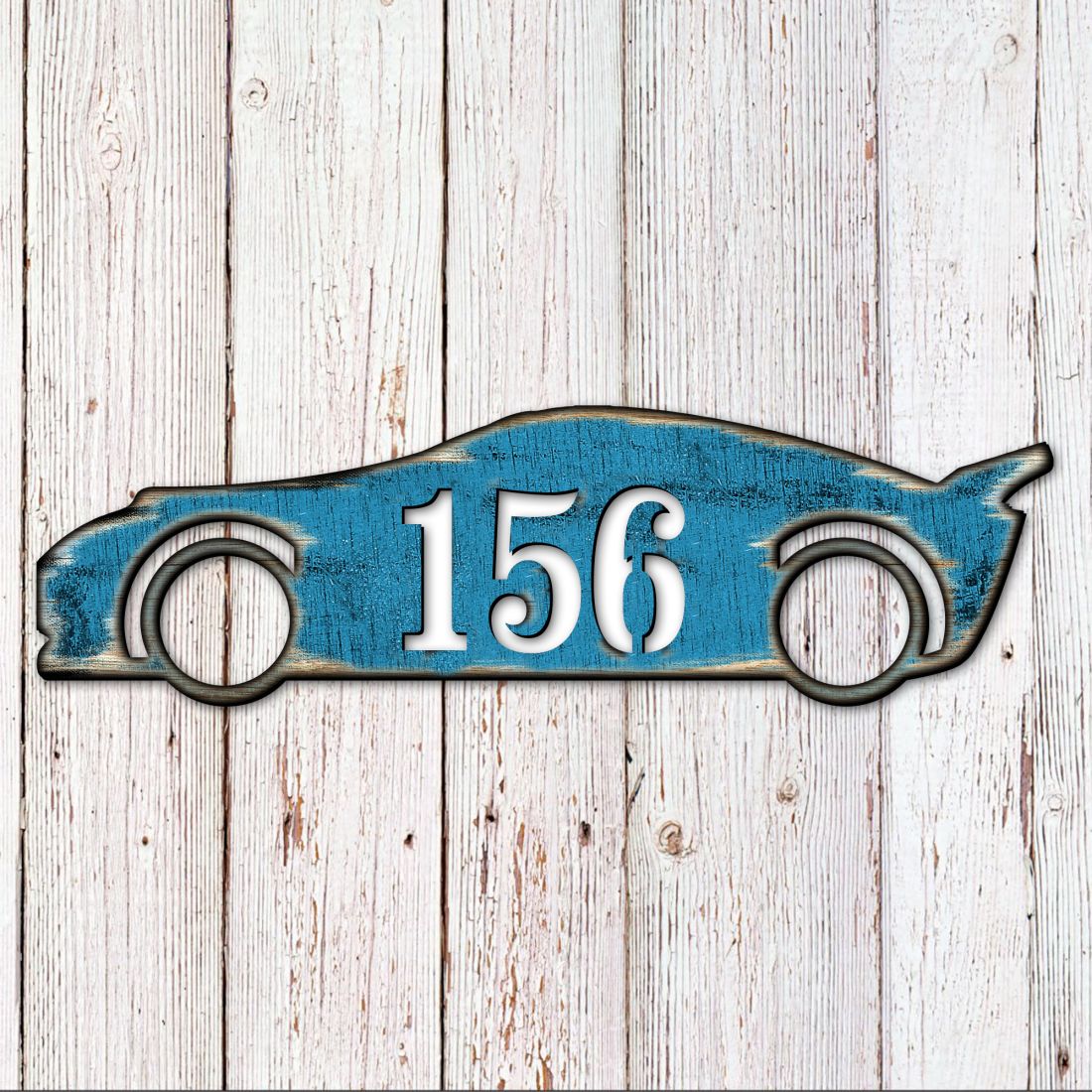 Picture of Designocracy MA98451-12 12 in. Sports Car Wooden Custom House Number Sign Decor