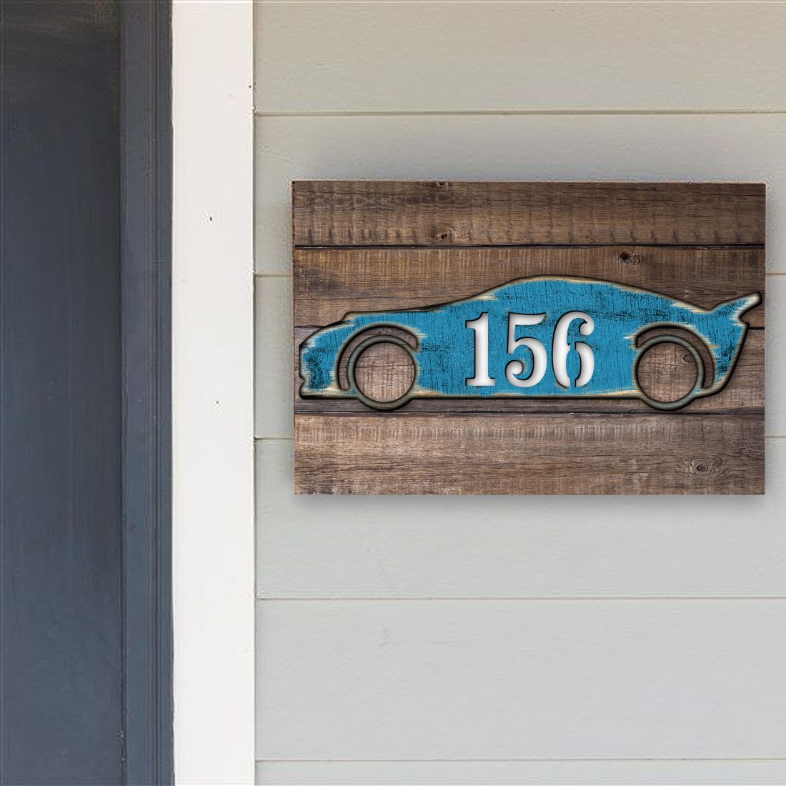 Picture of Designocracy MA98451-12 12 in. Sports Car Wooden Custom House Number Sign Decor