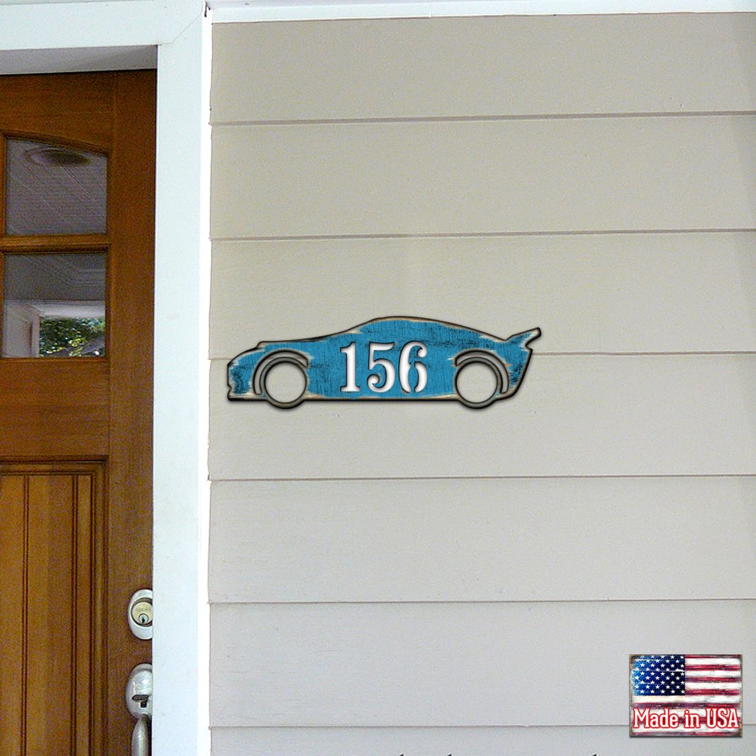 Picture of Designocracy MA98451-12 12 in. Sports Car Wooden Custom House Number Sign Decor