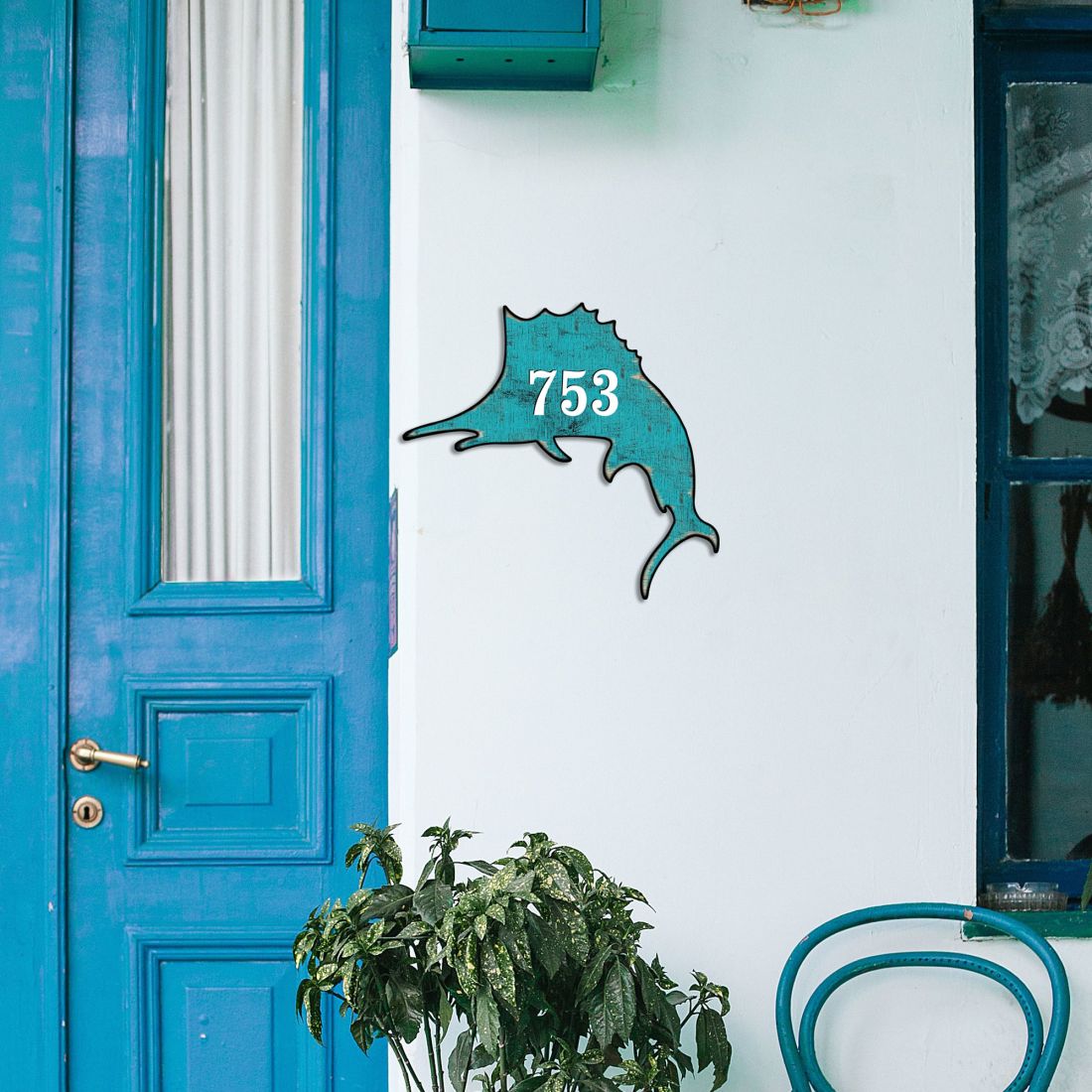 Picture of Designocracy MA985492-18 18 in. Swordfish Coastal House Number Sign Decor