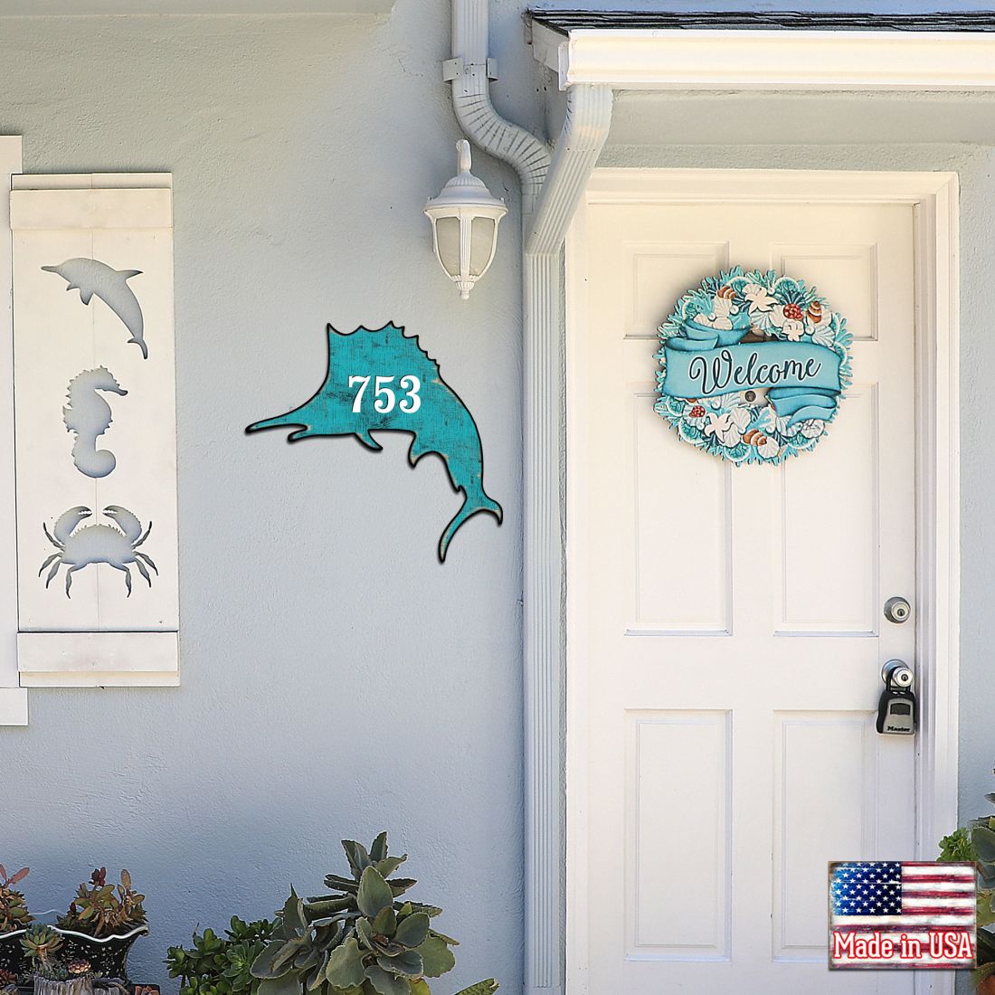 Picture of Designocracy MA985492-18 18 in. Swordfish Coastal House Number Sign Decor