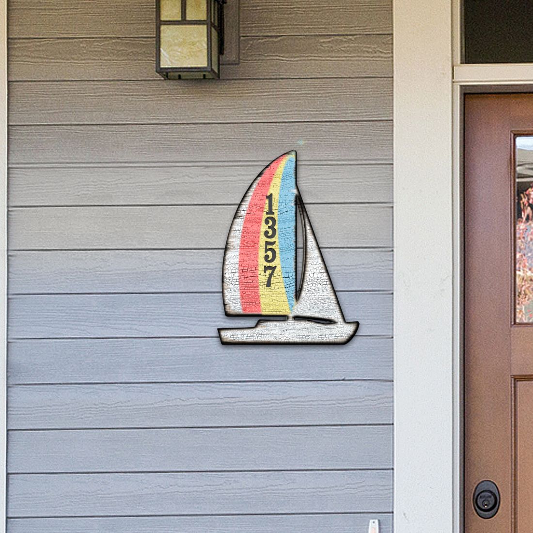 Picture of Designocracy MA985242-12 12 in. Yacht Coastal Wooden House Number Sign Decor