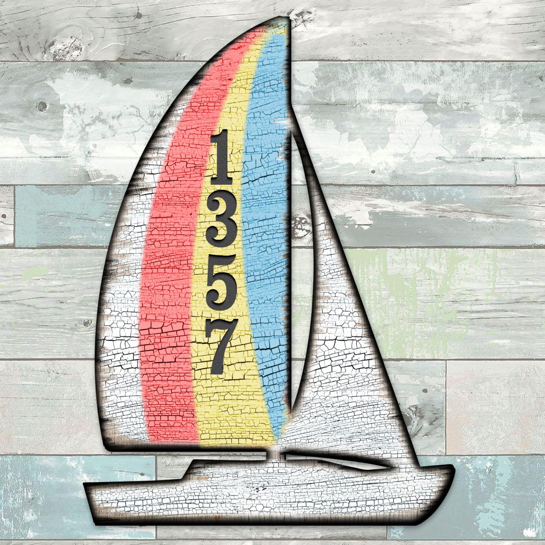 Picture of Designocracy MA985242-12 12 in. Yacht Coastal Wooden House Number Sign Decor