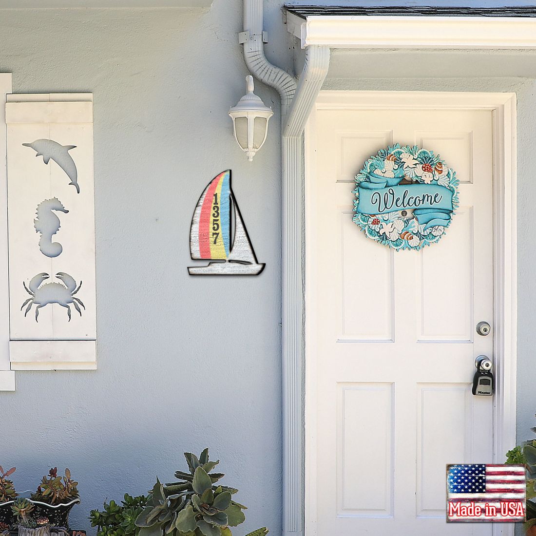 Picture of Designocracy MA985242-12 12 in. Yacht Coastal Wooden House Number Sign Decor