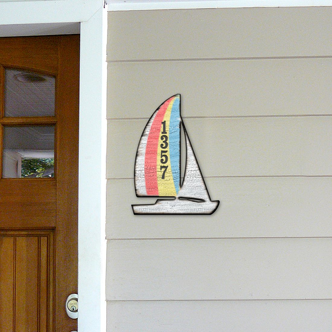 Picture of Designocracy MA985242-12 12 in. Yacht Coastal Wooden House Number Sign Decor