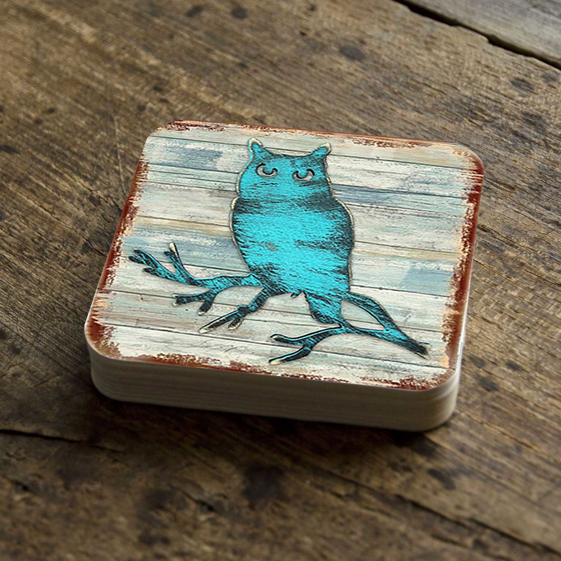 Picture of Nature Wonders 8198218-9C-S4 4 x 4 in. Owl Wooden Cork Coasters Gift - Set of 4