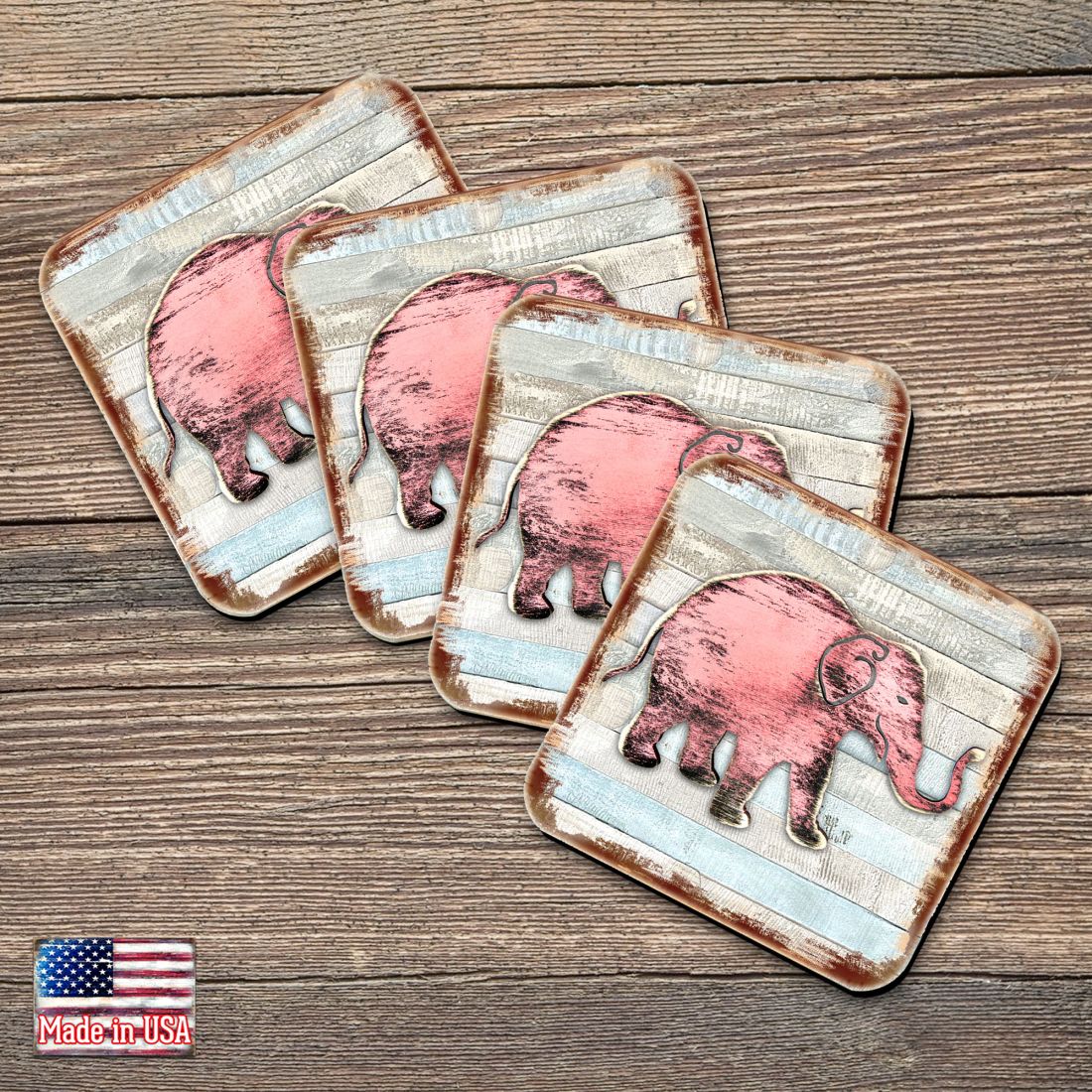 Picture of Nature Wonders 8198229-9C-S4 4 x 4 in. Elephant Wooden Cork Coasters Gift - Set of 4