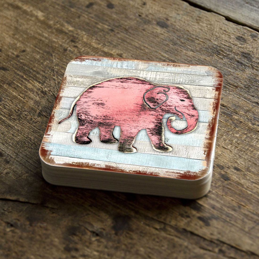 Picture of Nature Wonders 8198229-9C-S4 4 x 4 in. Elephant Wooden Cork Coasters Gift - Set of 4