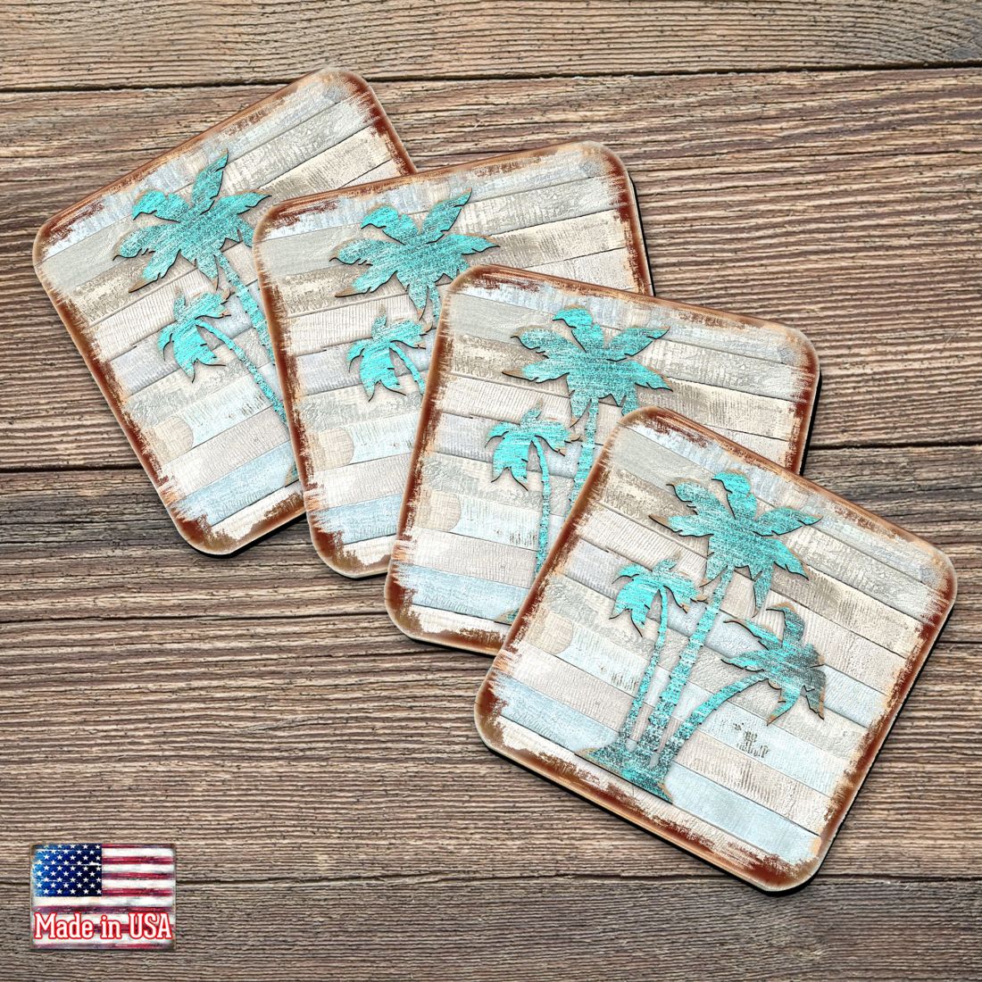 Picture of Nature Wonders 8198415-9C-S4 4 x 4 in. Palm Trees Coastal Wooden Cork Coasters Gift - Set of 4