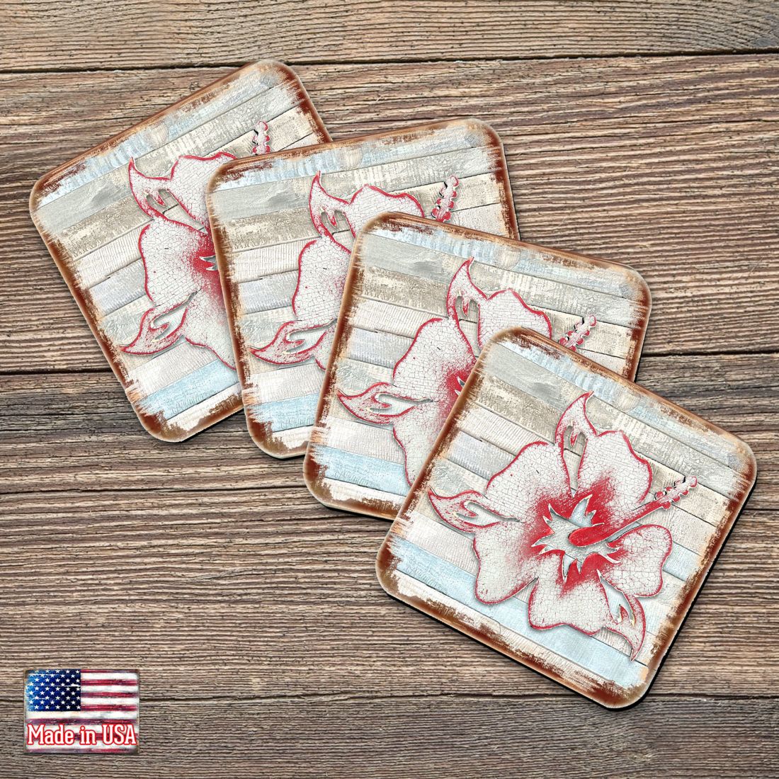 Picture of Nature Wonders 8198421-9C-S4 4 x 4 in. Hibiscus Flower Wooden Cork Coasters Gift - Set of 4
