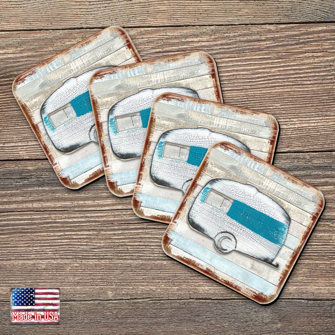 Picture of Nature Wonders 8198431-9C-S4 4 x 4 in. Woodsy Camper Wooden Cork Coasters Gift - Set of 4