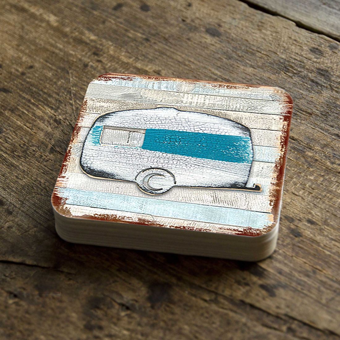 Picture of Nature Wonders 8198431-9C-S4 4 x 4 in. Woodsy Camper Wooden Cork Coasters Gift - Set of 4