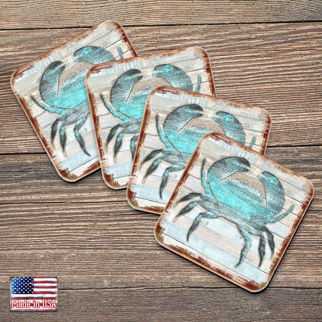 Picture of Nature Wonders 8198511-9C-S4 4 x 4 in. Crab Coastal Wooden Cork Coasters Gift - Set of 4