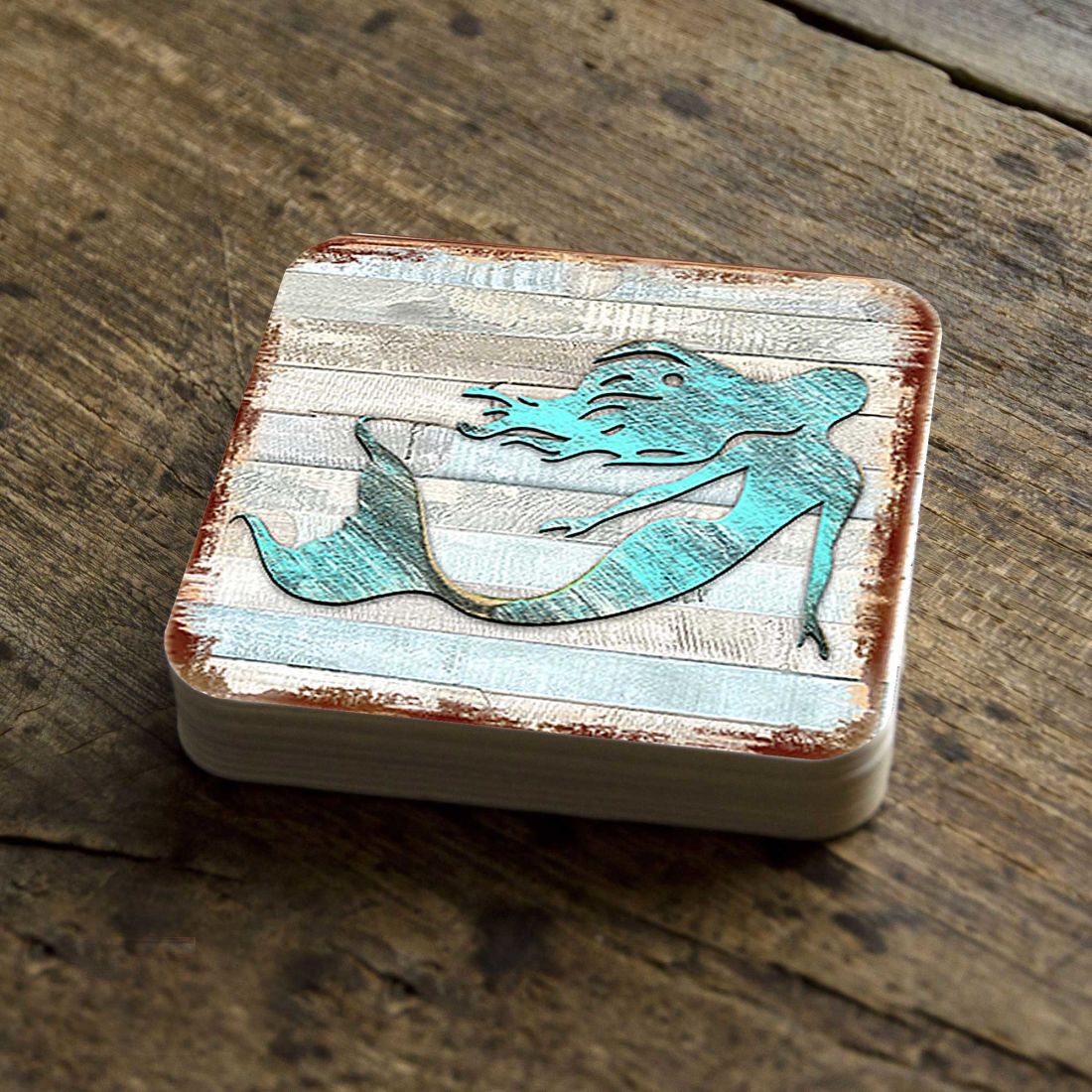 Picture of Nature Wonders 8198514-9C-S4 4 x 4 in. Mermaid Coastal Wooden Cork Coasters Gift - Set of 4