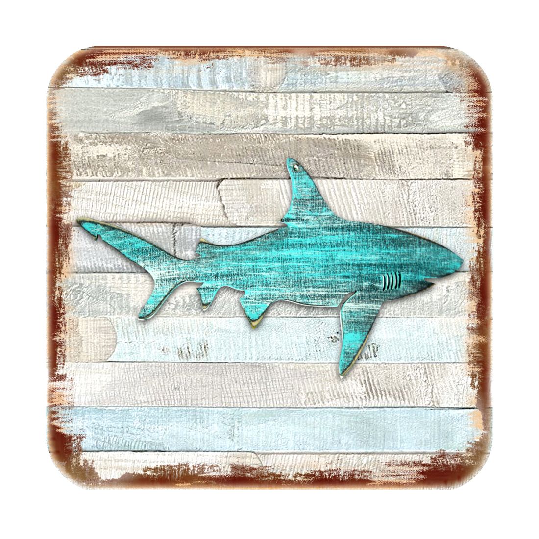 Picture of Nature Wonders 8198515-9C-S4 4 x 4 in. Shark Coastal Wooden Cork Coasters Gift - Set of 4
