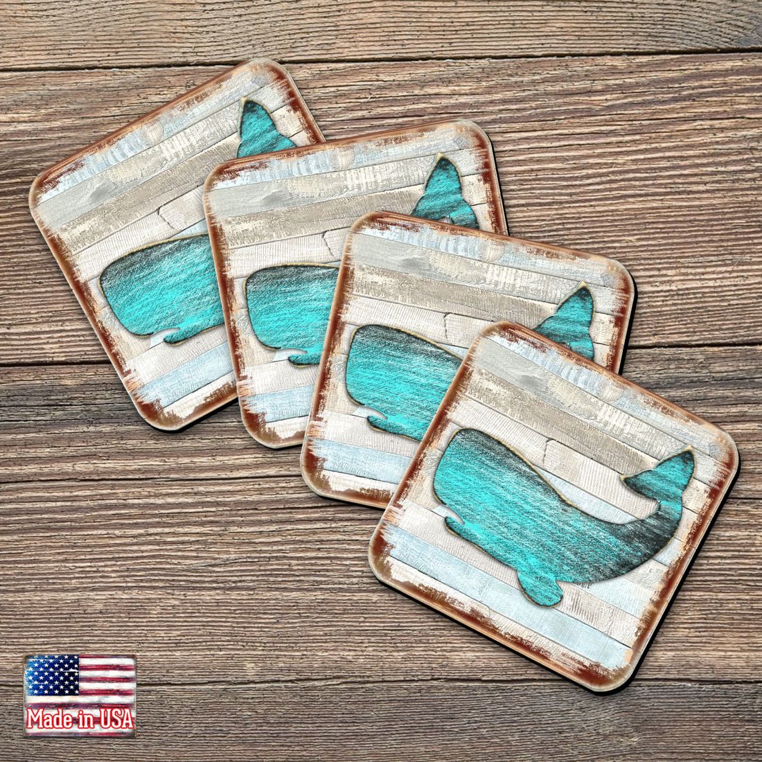 Picture of Nature Wonders 8198516-2-9C-S4 4 x 4 in. Humpback Whale Coastal Wooden Cork Coasters Gift - Set of 4