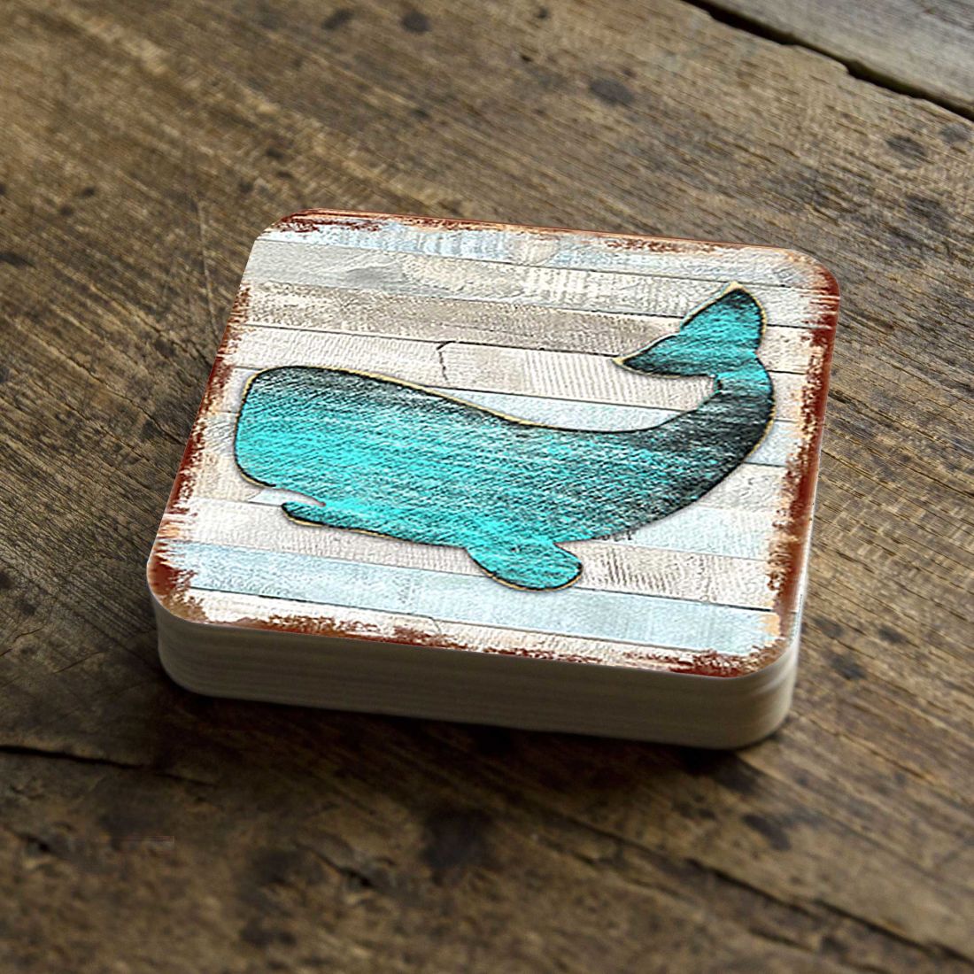 Picture of Nature Wonders 8198516-2-9C-S4 4 x 4 in. Humpback Whale Coastal Wooden Cork Coasters Gift - Set of 4