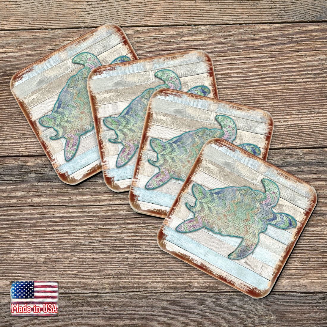 Picture of Nature Wonders 8198518-9C-S4 4 x 4 in. Sea Turtle Coastal Wooden Cork Coasters Gift - Set of 4