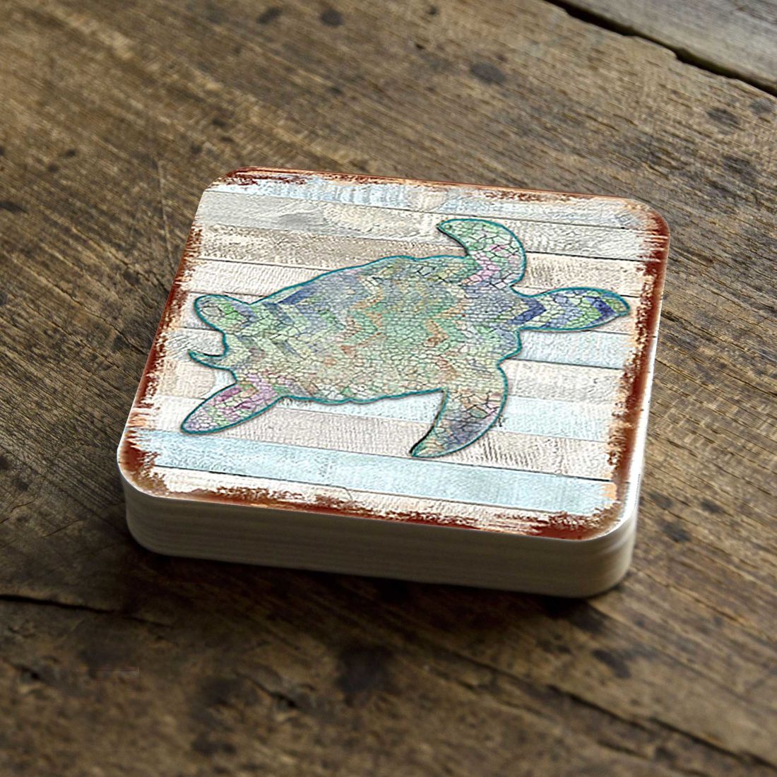 Picture of Nature Wonders 8198518-9C-S4 4 x 4 in. Sea Turtle Coastal Wooden Cork Coasters Gift - Set of 4